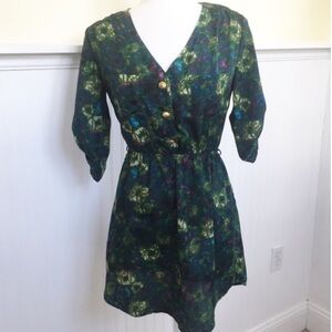 Mimi Chica Dark Green Watercolor Floral Dress Size Small‎